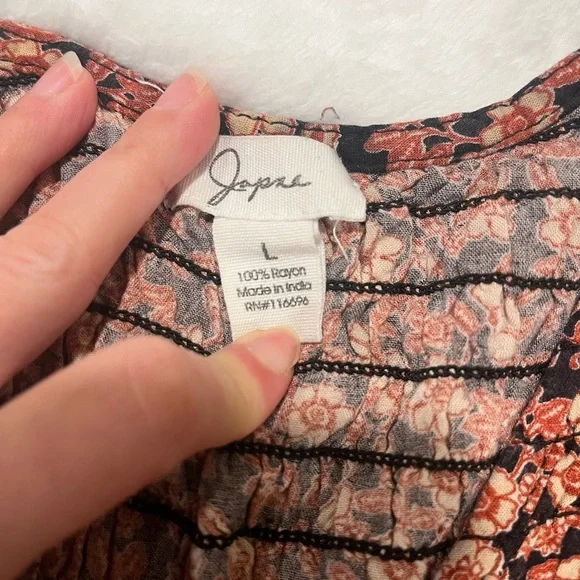 Japna Floral Smocked Peplum Top - Boho V-Neck Cap Sleeve - Size Large - Picture 6 of 6